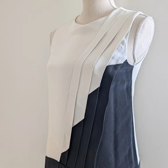 Judith & Charles Silk Black and White Pleated Sleeveless Dress Sz 2 - Picture 6 of 9